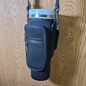 Black Crossbody Tumbler Bag with Front Zip Pocket (Cup Not Included)